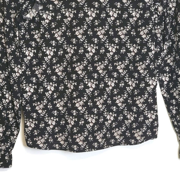 AllSaints Silk Floral Ruffle Long Sleeve Button Down Blouse Black Sz2 Chic Femme - Picture 11 of 16